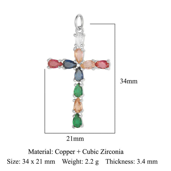1 Piece Copper Zircon 18K Gold Plated Cross