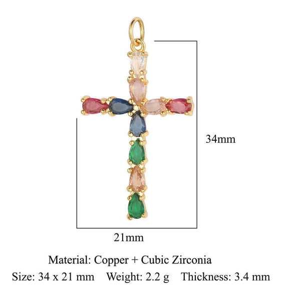 1 Piece Copper Zircon 18K Gold Plated Cross