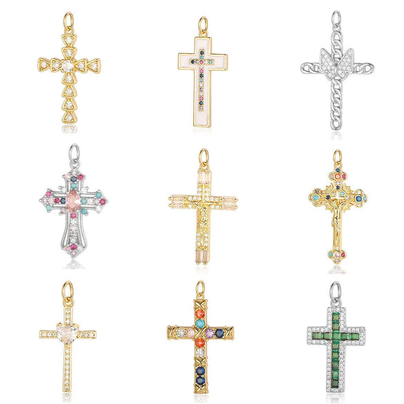 1 Piece Copper Zircon 18K Gold Plated Cross