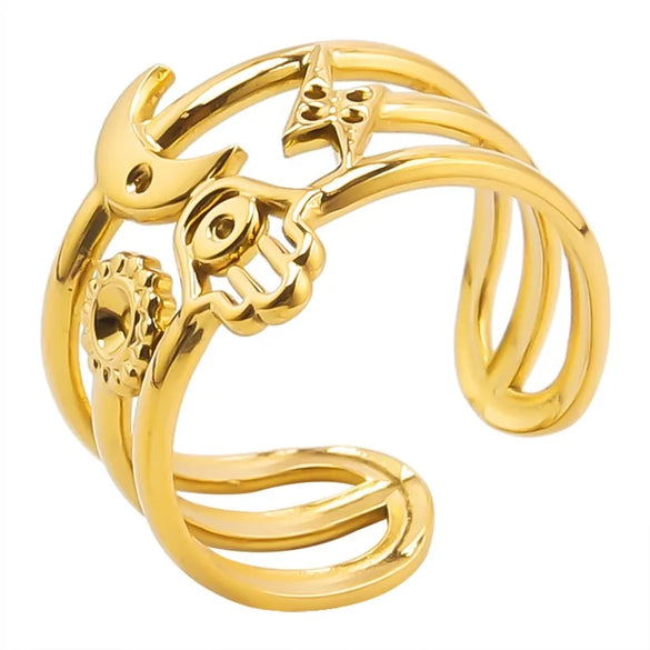 Wholesale Jewelry Vintage Style Devil'S Eye Moon Lightning 304 Stainless Steel 18K Gold Plated Polishing Open Rings