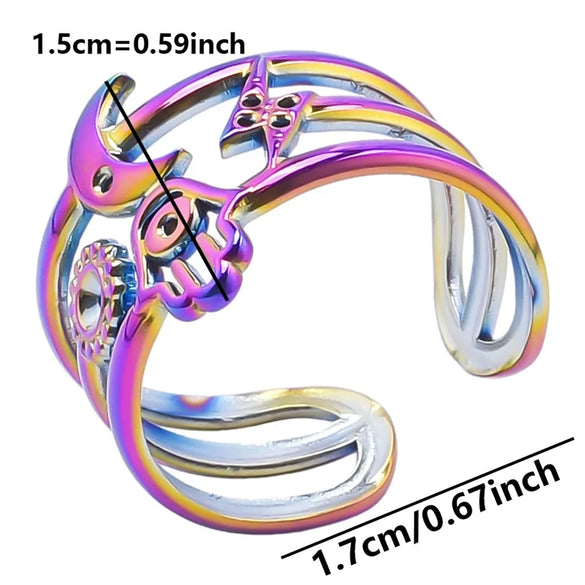 Wholesale Jewelry Vintage Style Devil'S Eye Moon Lightning 304 Stainless Steel 18K Gold Plated Polishing Open Rings