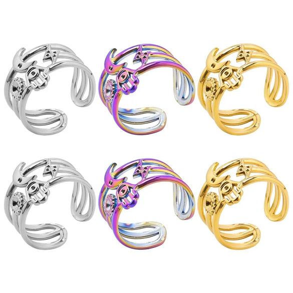 Wholesale Jewelry Vintage Style Devil'S Eye Moon Lightning 304 Stainless Steel 18K Gold Plated Polishing Open Rings