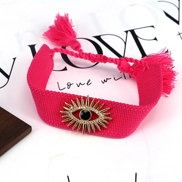 Vintage Style Devil'S Eye Zircon Cloth Copper Wholesale Bracelets