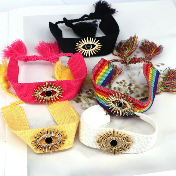 Vintage Style Devil'S Eye Zircon Cloth Copper Wholesale Bracelets