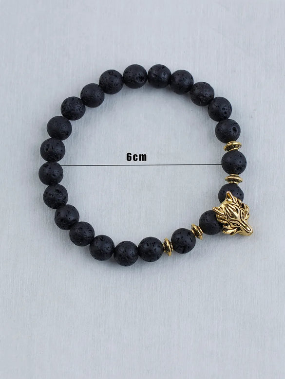 Vintage Style Dragon Beaded Volcanic Rock Men'S Bracelets