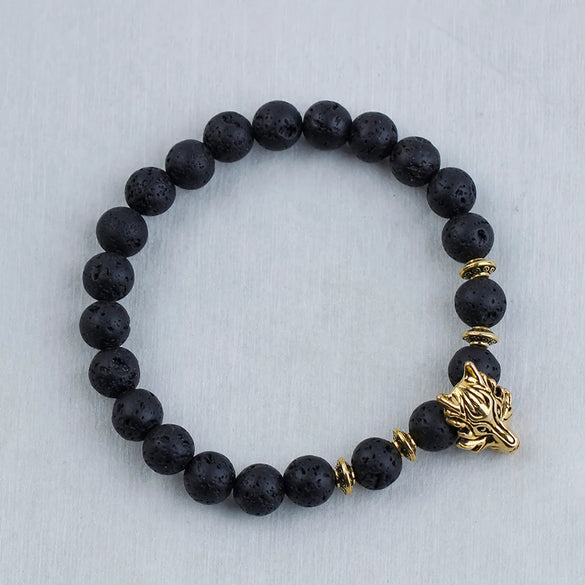 Vintage Style Dragon Beaded Volcanic Rock Men'S Bracelets