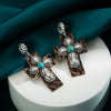 Vintage Style Ethnic Style Cross Pu Leather Alloy Plating Inlay Turquoise Silver Plated Women's Drop Earrings
