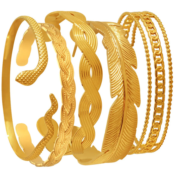 Vintage Style Exaggerated Round Feather Titanium Steel Irregular Hollow Out 18k Gold Plated Bangle