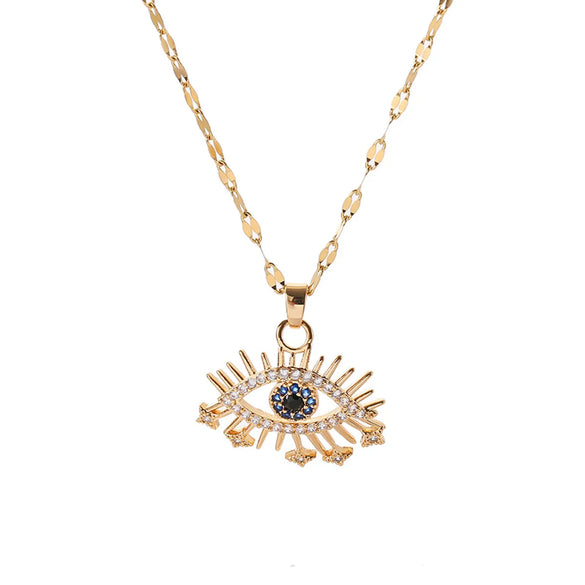 Vintage Style Eye Stainless Steel Pendant Necklace Inlay Rhinestone Stainless Steel Necklaces