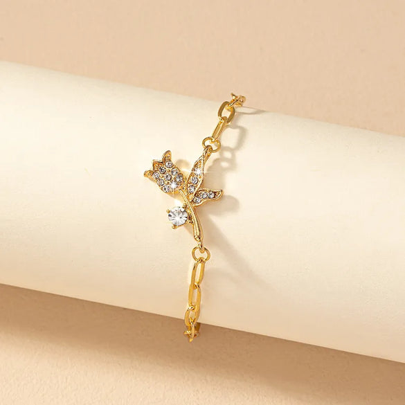 Vintage Style Flower Alloy Plating Inlay Rhinestones Women'S Bracelets
