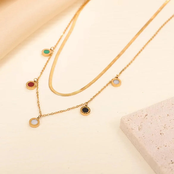 Vintage Style Four Leaf Clover Round Titanium Steel Plating 18k Gold Plated Layered Necklaces