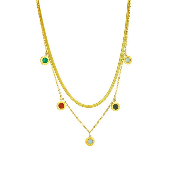 Vintage Style Four Leaf Clover Round Titanium Steel Plating 18k Gold Plated Layered Necklaces