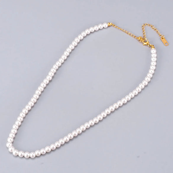Wholesale Jewelry Vintage Style Geometric 304 Stainless Steel Titanium Steel Artificial Pearls 18K Gold Plated Beaded Necklace