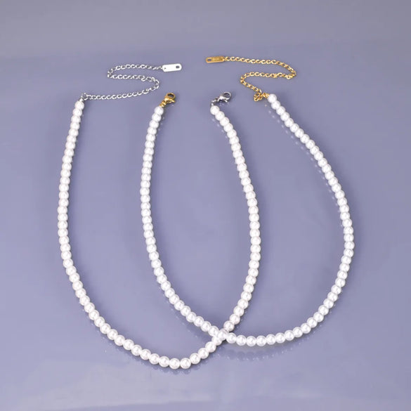 Wholesale Jewelry Vintage Style Geometric 304 Stainless Steel Titanium Steel Artificial Pearls 18K Gold Plated Beaded Necklace