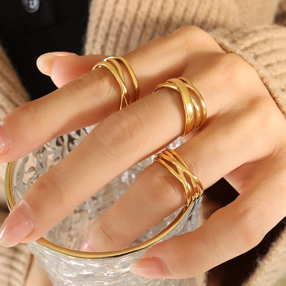 Vintage Style Geometric Titanium Steel Plating 18k Gold Plated Open Ring