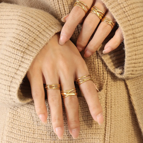 Vintage Style Geometric Titanium Steel Plating 18k Gold Plated Open Ring