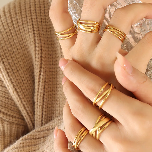 Vintage Style Geometric Titanium Steel Plating 18k Gold Plated Open Ring