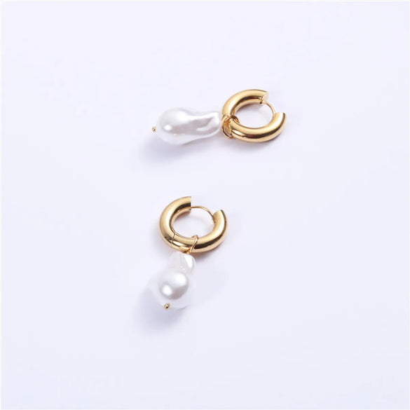 Vintage Style Geometric Titanium Steel Plating Artificial Pearls Drop Earrings 1 Pair