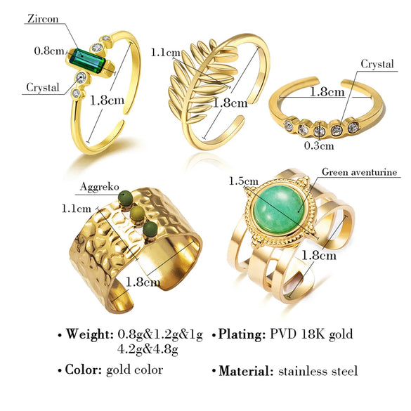 Vintage Style Geometric Titanium Steel Plating Natural Stone Open Ring