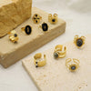 Vintage Style Geometric Titanium Steel Plating Natural Stone Open Ring