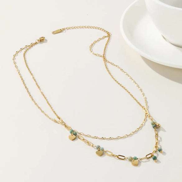 Vintage Style Heart Shape Arylic Titanium Steel Plating 14k Gold Plated Layered Necklaces