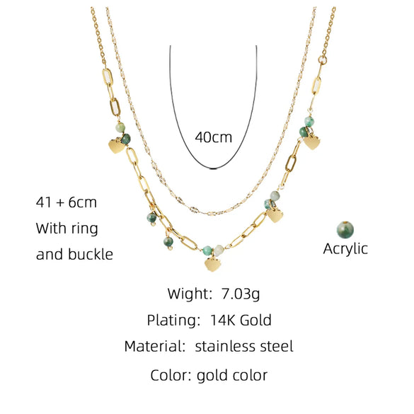 Vintage Style Heart Shape Arylic Titanium Steel Plating 14k Gold Plated Layered Necklaces