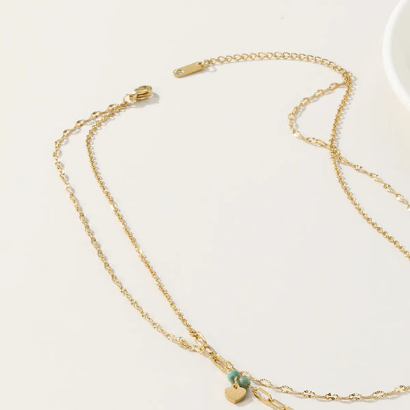 Vintage Style Heart Shape Arylic Titanium Steel Plating 14k Gold Plated Layered Necklaces