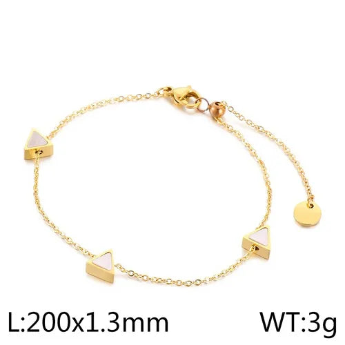 Vintage Style Lady Triangle Geometric Titanium Steel 18K Gold Plated Rhinestones Bracelets In Bulk