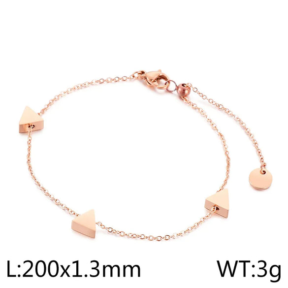 Vintage Style Lady Triangle Geometric Titanium Steel 18K Gold Plated Rhinestones Bracelets In Bulk