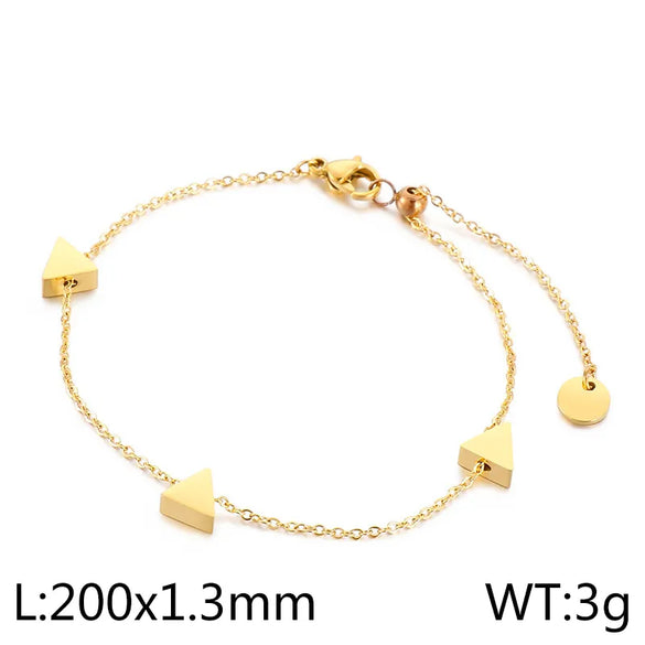 Vintage Style Lady Triangle Geometric Titanium Steel 18K Gold Plated Rhinestones Bracelets In Bulk