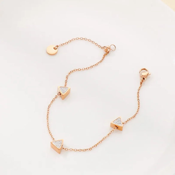 Vintage Style Lady Triangle Geometric Titanium Steel 18K Gold Plated Rhinestones Bracelets In Bulk