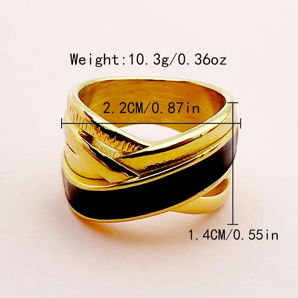Vintage Style Modern Style Commute Lines Stainless Steel Metal Enamel Plating Hollow Out Gold Plated Unisex Rings