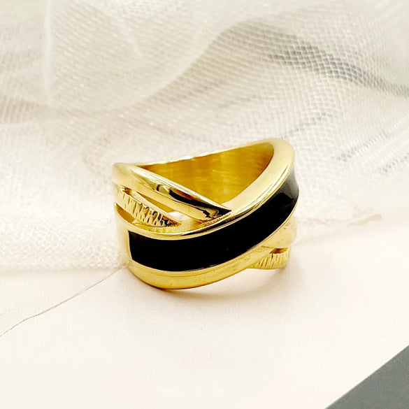 Vintage Style Modern Style Commute Lines Stainless Steel Metal Enamel Plating Hollow Out Gold Plated Unisex Rings