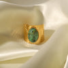 Vintage Style Oval Stainless Steel Inlay Turquoise Open Ring