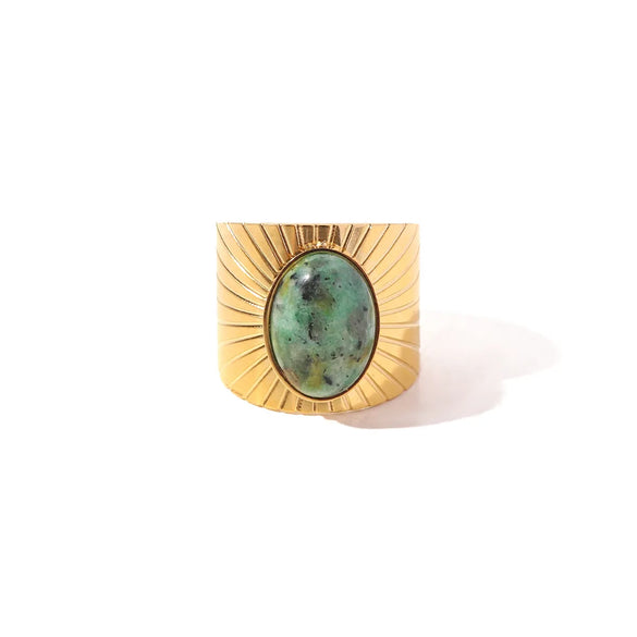 Vintage Style Oval Stainless Steel Inlay Turquoise Open Ring