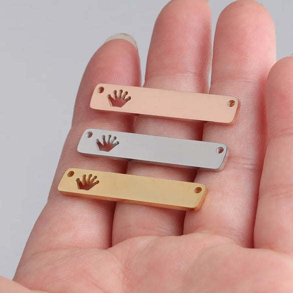 1 Piece Stainless Steel 18K Gold Plated Rose Gold Plated Palm Customization Laser Engraving Rectangle