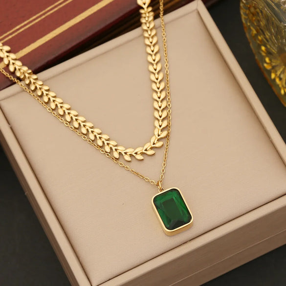 Vintage Style Rectangle Stainless Steel Layered Plating Inlay Artificial Gemstones Bracelets Earrings Necklace