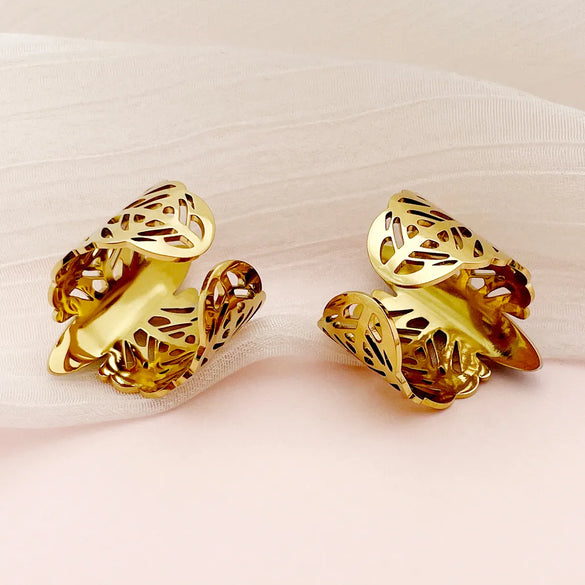 Vintage Style Roman Style Oval Stainless Steel Plating Hollow Out Inlay Natural Stone Gold Plated Open Rings
