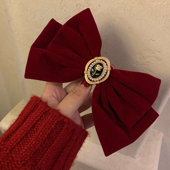 Vintage Style Rose Alloy Bowknot Artificial Pearls Hair Clip