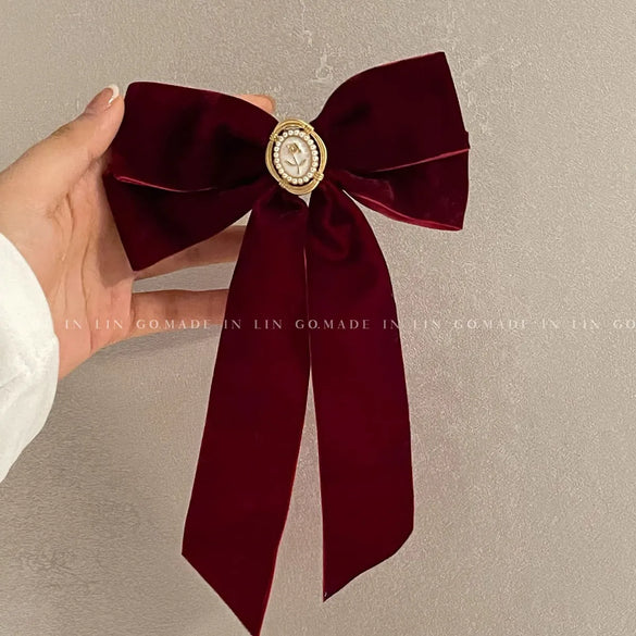 Vintage Style Rose Alloy Bowknot Artificial Pearls Hair Clip