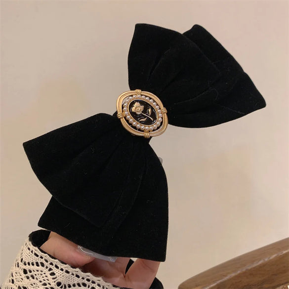 Vintage Style Rose Alloy Bowknot Artificial Pearls Hair Clip
