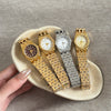 Vintage Style Round Diamond Dial Quartz Watch For Women With Stainless Steel Case And Buckle