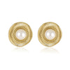 Vintage Style Round Pleated Pearl Women's Earrings Stainless Steel Electroplated