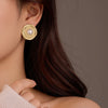 Vintage Style Round Pleated Pearl Women's Earrings Stainless Steel Electroplated