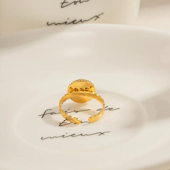 Wholesale Jewelry Vintage Style Round 304 Stainless Steel Natural Stone Plating Inlay Open Rings