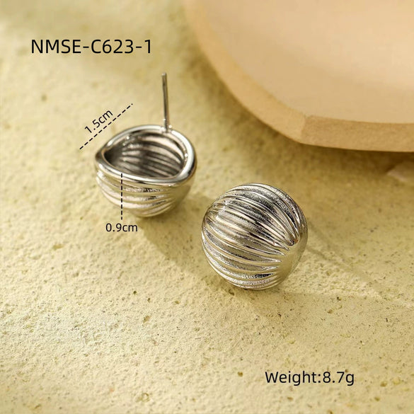 Vintage Style Round Striped Stainless Steel Electroplated Earrings For Women