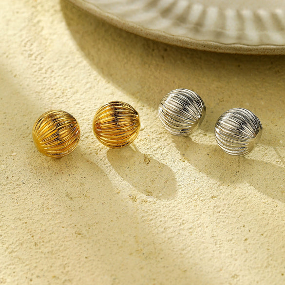 Vintage Style Round Striped Stainless Steel Electroplated Earrings For Women