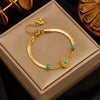 Vintage Style Round 304 Stainless Steel 18K Gold Plated Resin Bracelets In Bulk