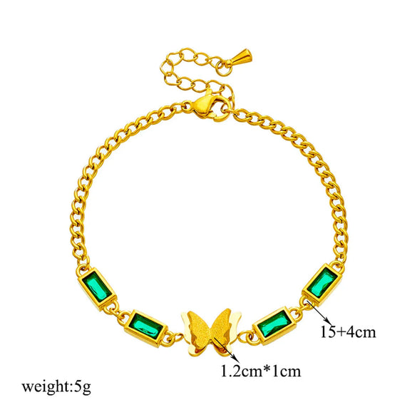 Vintage Style Shiny Butterfly Stainless Steel Plating Inlay Rhinestones 18k Gold Plated Bracelets