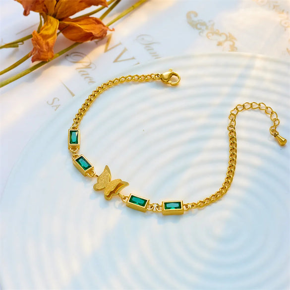 Vintage Style Shiny Butterfly Stainless Steel Plating Inlay Rhinestones 18k Gold Plated Bracelets